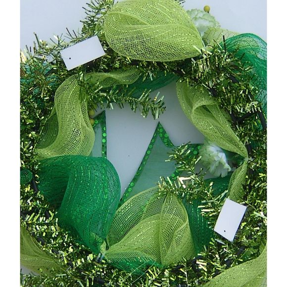 St Patricks Day Wreath Deco Mesh Shamrock Carnations Shades of Green Gold Irish - Picture 5 of 9